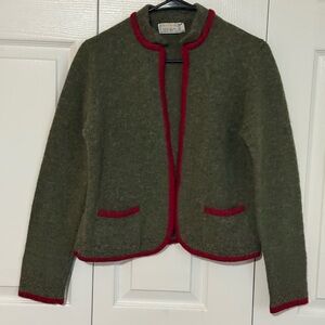 Vintage Scottish Wool Olive Green Jacket with Red Trim Sz 38 (M)